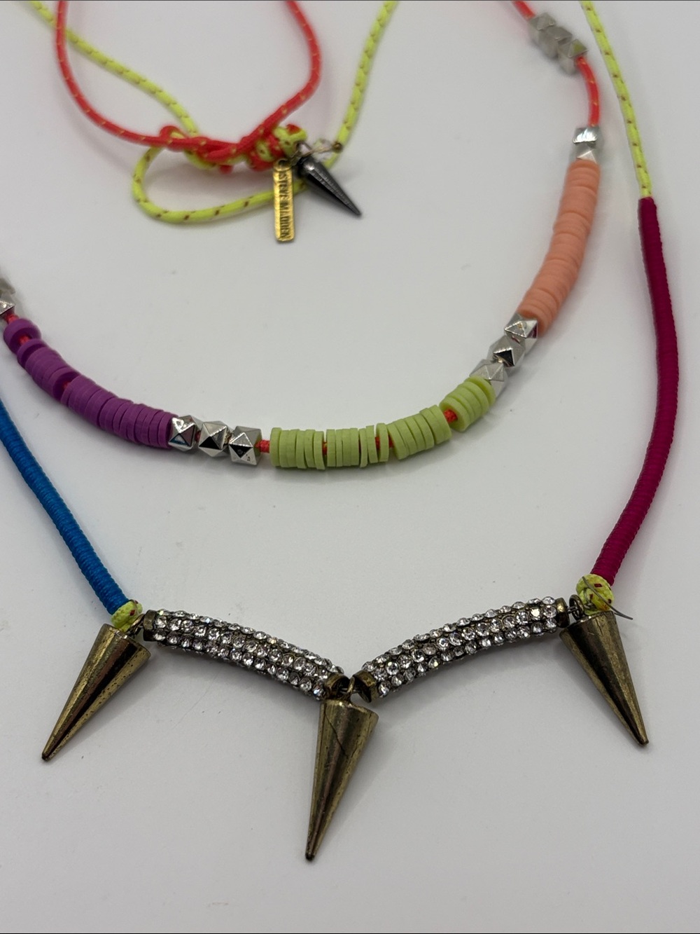 Steve Madden Neon Multicolor Beaded Necklace Crystal Spikes Boho Festival Fun